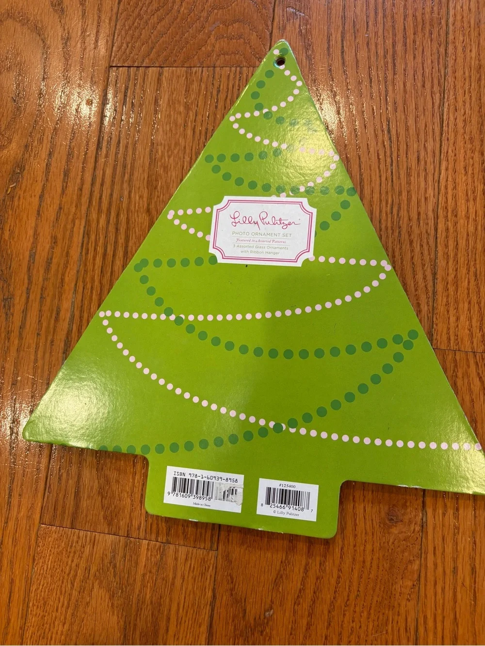 Lilly Pulitzer Photo Ornament Set 3 Glass Christmas Ornaments Pink Green NIP